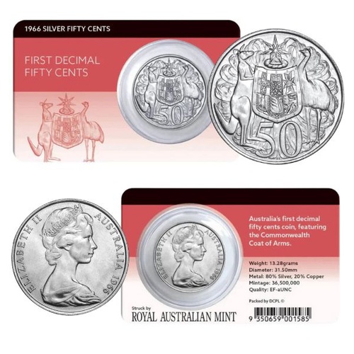 1966 50c Australia  Silver Round Extremely Fine to about Uncirculated Coin  Pack 