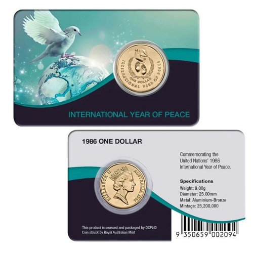 1986 $1 Australia International Year of Peace  Aluminium-Bronze  Uncirculated Coin Pack