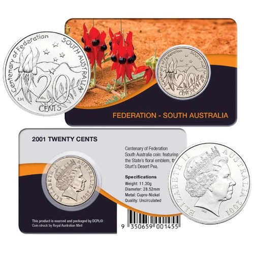 2001 20c Australia Centenary of Federation  South Australia Cupro-Nickel  Uncirculated Coin Pack