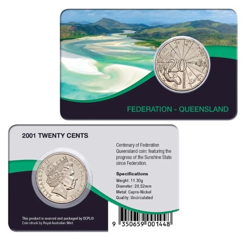 2001 20c Australia Centenary of Federation  Queensland Cupro-Nickel  Uncirculated Coin Pack