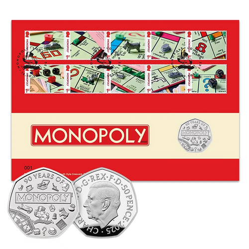 2025 50p Monopoly 90th Anniversary Uncirculated Coin Cover
