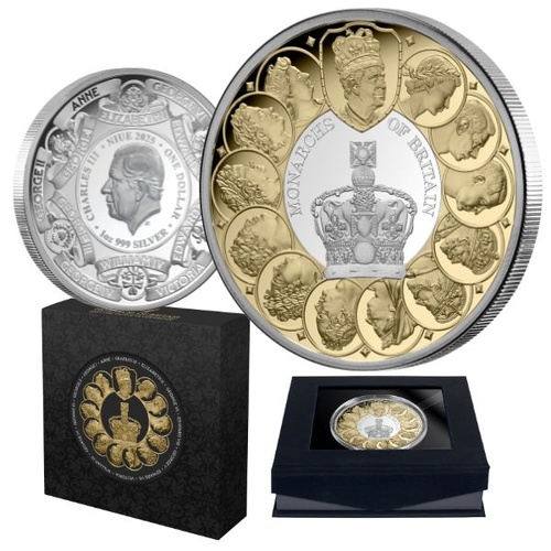 2025 $1 Monarchs Of Britain 24-Carat Gold-Plated 1 Oz Silver Proof Coin