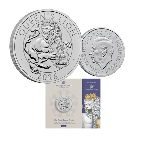 2025 £5 The Royal Tudor Beasts - The Queen's Lion Brilliant Uncirculated Coin