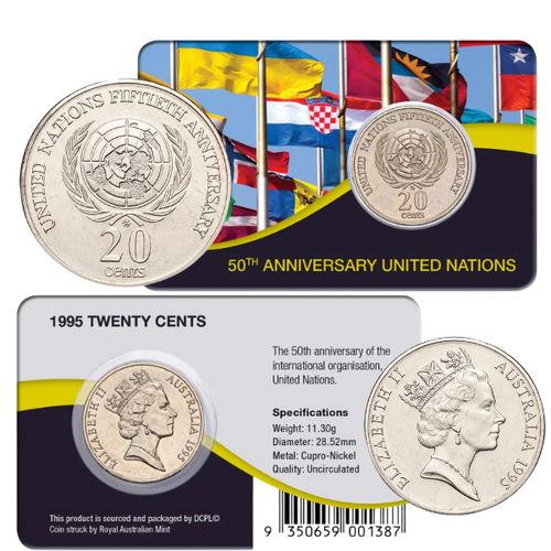 1995 20c 50th Anniversary of Australia UN Cupro-Nickel Uncirculated Coin Pack