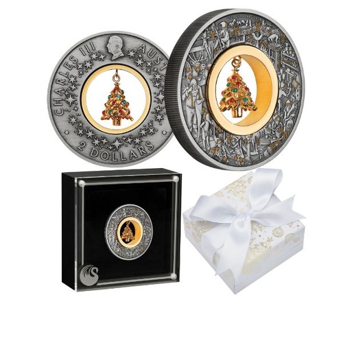 2025 $2 Santa's Workshop 2oz Silver Antiqued Coloured Coin