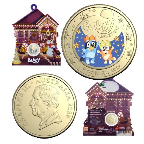2025 $1 Bluey Christmas Decoration Colour Uncirculated Coin 