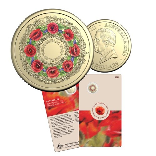 2025 C Mintmark $2 Poppy Wreath - 80 Years On: Remembering the Second World War Coloured Uncirculated Coin