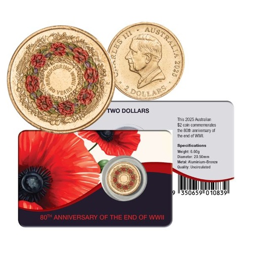 2025 $2 Poppy Wreath Remembrance Day - 80th Anniversary Of WWII Uncirculated Coin Pack