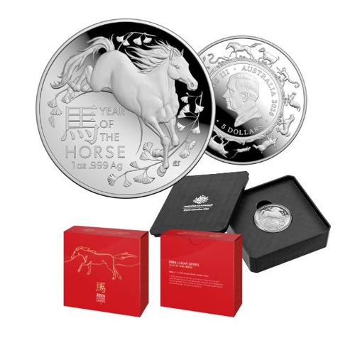 2026 $5 Year of the Horse Lunar Calendar Fine Silver Proof Domed Coin