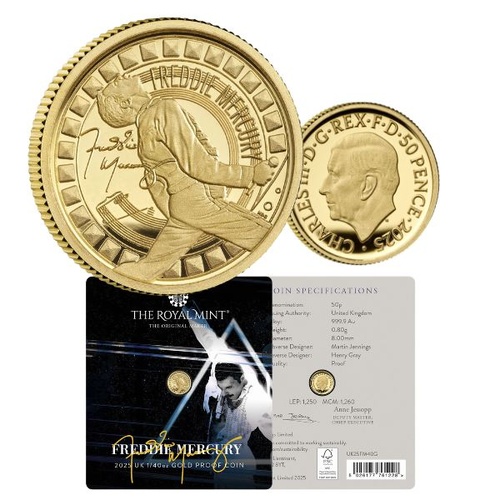 2025 50p Freddie Mercury 1/40oz Gold Proof Coin