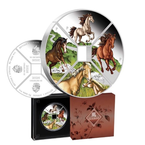 2026 Year of the Horse Quadrant 4 x Coloured 1 Oz Silver Proof Set
