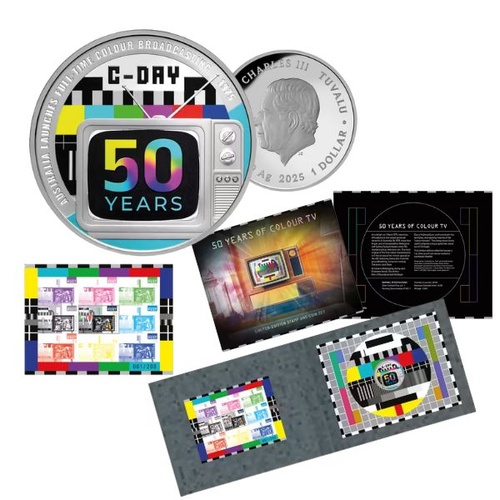 2025 50 Years of Colour TV Limited Edition Stamp and Coin Set