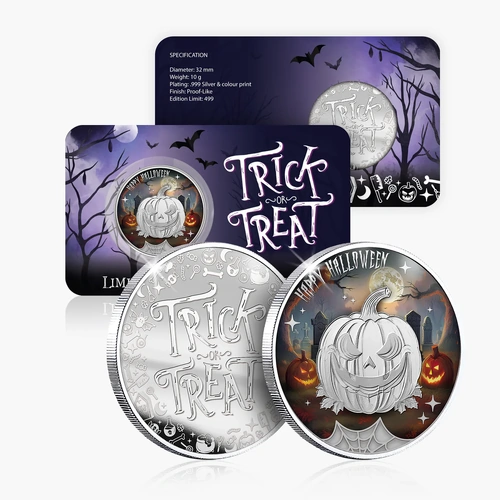 2025 Halloween Trick or Treat Silver Plated Medal
