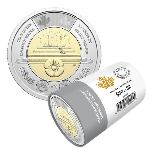 2025 $2 Poppy - Honouring Canada’s Unknown Soldier Non-Colourized Special Wrap Roll