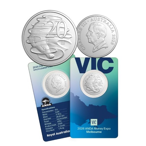 2026 'VIC' Privy 20c Melbourne ANDA Money Expo  Uncirculated Coin Card