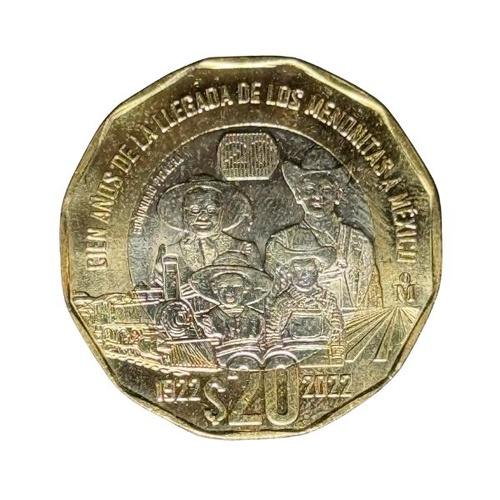 2022 20 Mexican Pesos 100th Anniversary of the Arrival of the Mennonites in Mexico Uncirculated Coin in 2x2 flip