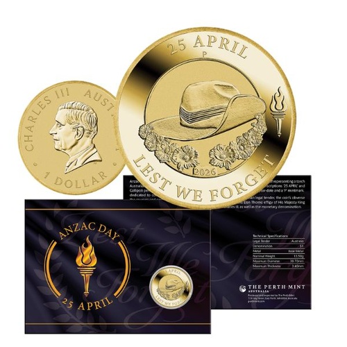 2026 ANZAC DAY $1 Uncirculated Coin in Card