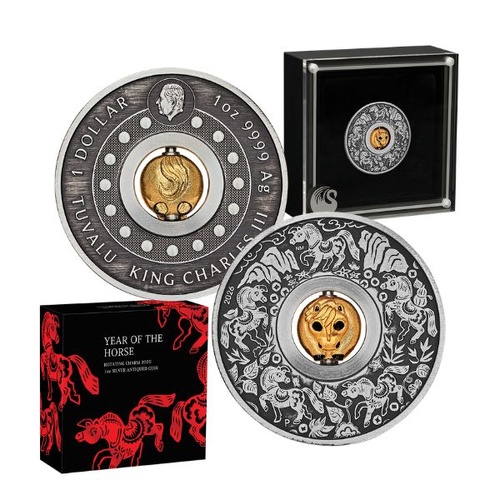 2026 Year of the Horse Rotating Charm 1 Oz Silver Antiqued Coin