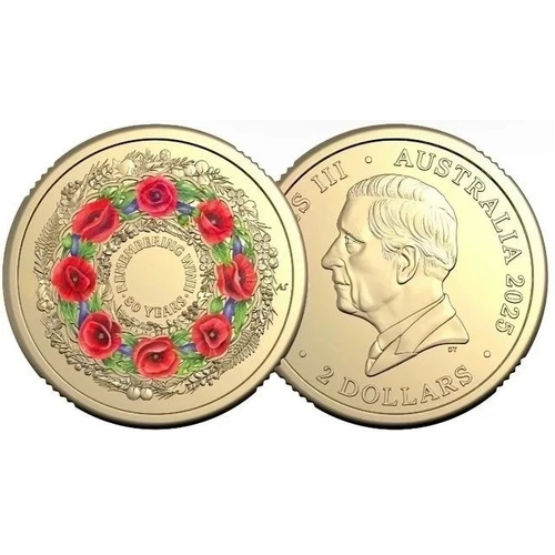 2025 $2 Poppy Wreath Coloured Uncirculated Coin in 2x2 Flip