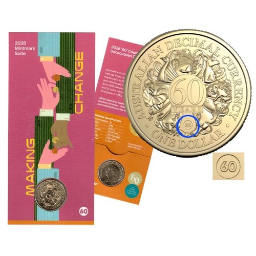 2026 '60' Counterstamp $1 60th Anniversary of Decimal Currency Family Fun Day Special Release Coin [Card Style: Pink]
