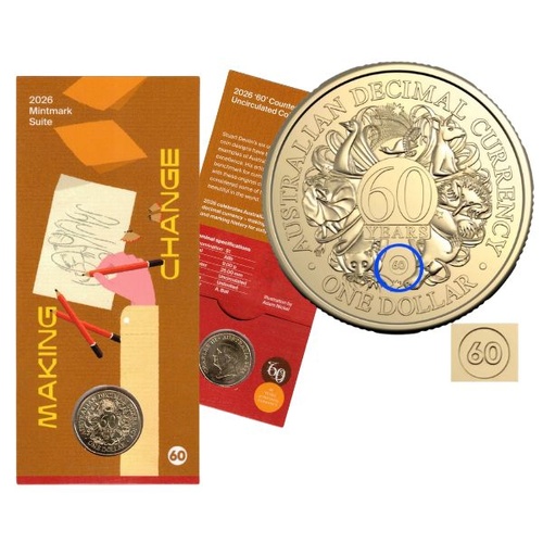 2026 '60' Counterstamp $1 60th Anniversary of Decimal Currency Family Fun Day Special Release Coin [Card Style: Brown]