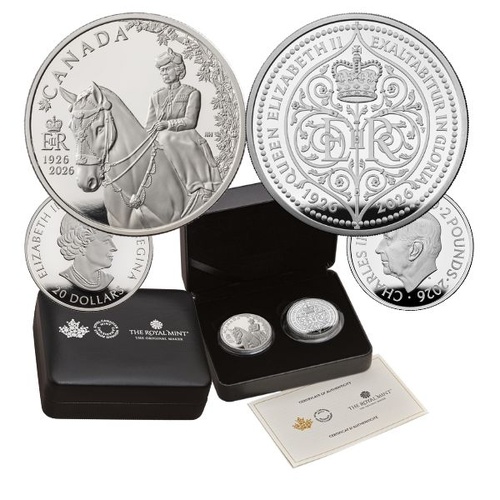2026 100th Anniversary of the Birth of QEII 2 Coin Silver Proof Set - Royal Mint UK Collaboration with Royal Canadian Mint