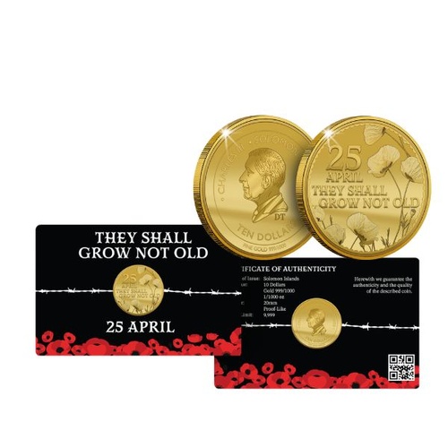 2026 They Shall Grow Not Old - Red Poppy ANZAC Day 1/1000oz Solid Gold Coin