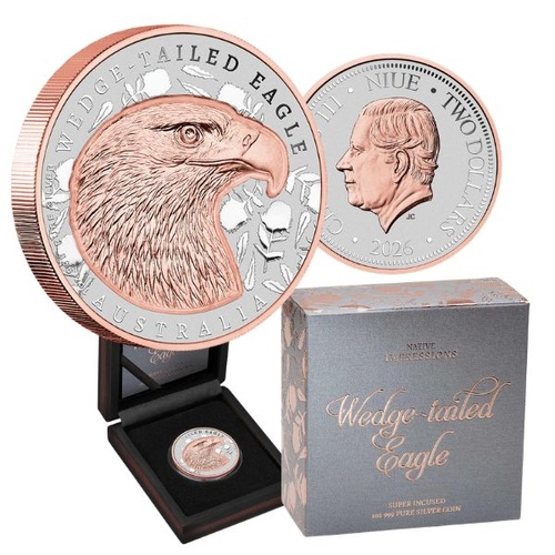 2025 Wedge-Tailed Eagle Native Impressions 1 Oz Silver Super Incused Rose Gold Coin
