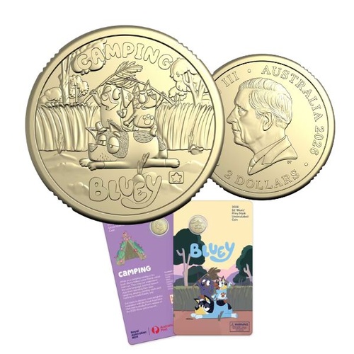 2026 $2 Camping - Bluey Uncirculated Coin in Card with Privy Mark