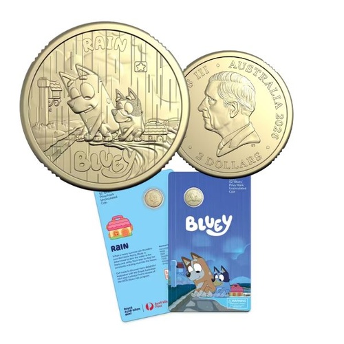 2026 $2 Rain - Bluey Uncirculated Coin in Card with Privy Mark