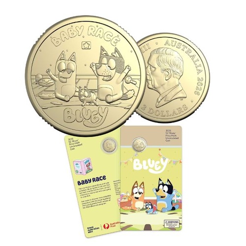 2026 $2 Baby Race - Bluey Uncirculated Coin in Card with Privy Mark