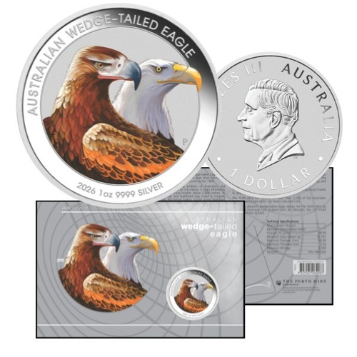2026 $1 Australian Wedge-Tailed Eagle 1oz Silver Coloured Coin in Card