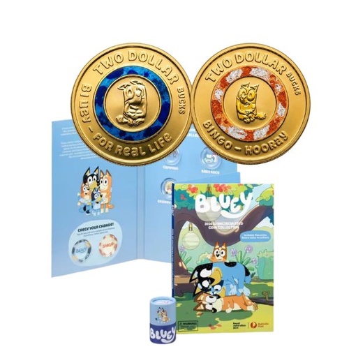 Complete 2026 Bluey 5 Coin Tube and Collectable Folder Set with Both Cash Register Coloured Coins