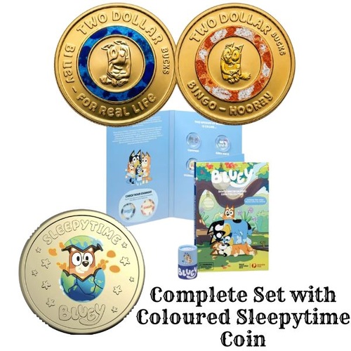 Coloured Sleepytime Set 2026 Bluey 5 Coin Tube and Collectable Folder Set with Both Cash Register Coloured Coins