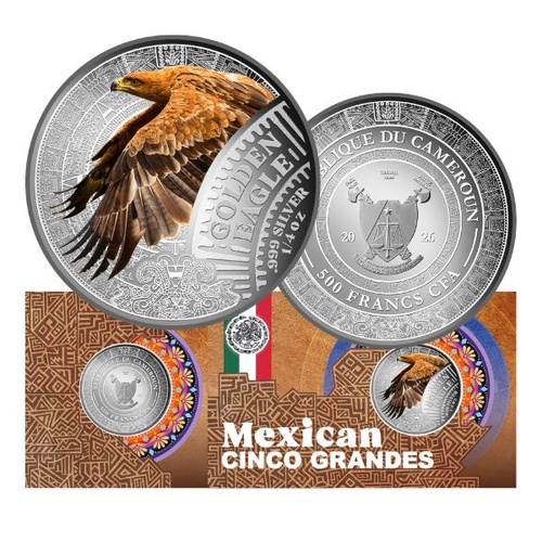 2026 Golden Eagle - Mexican Cinco Grandes (Big 5) 1/4 Oz Silver Coin In Card