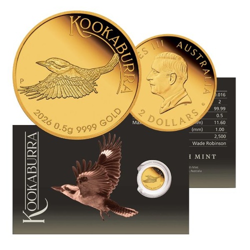 2026 Australian Kookaburra 0.5g Gold Proof Coin Card