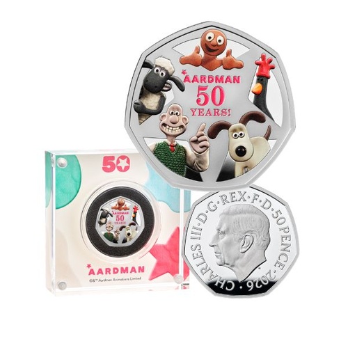 2026 50p 50 Years of Aardman Silver Proof Colour Coin