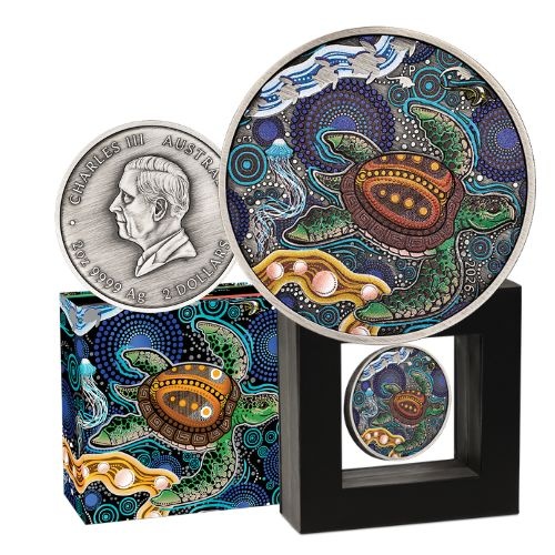 2026 Turtle Yaunati 2 Oz Silver Antiqued Coloured Coin