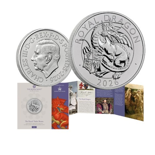 2026 £5 The Royal Tudor Beasts The Royal Dragon Brilliant Uncirculated Coin