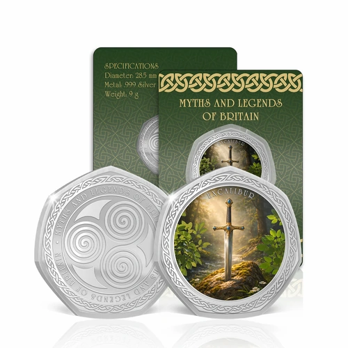 2026 Excalibur Sword - Myths and Legends of Britain Silver Plated BU Commemorative Medallion