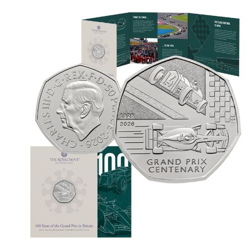 2026 50p 100 Years of the British Grand Prix Brilliant Uncirculated Coin