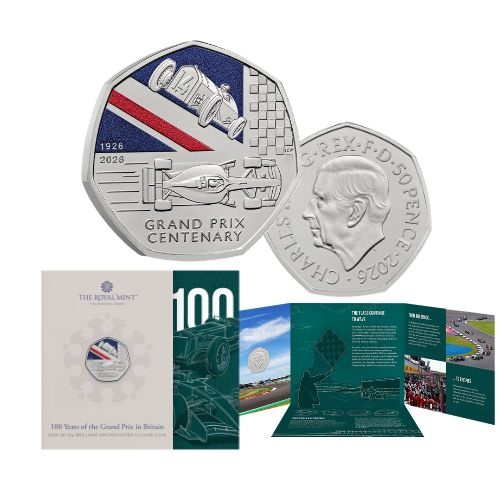 2026 50p 100 Years of the British Grand Prix Brilliant Uncirculated Colour Coin