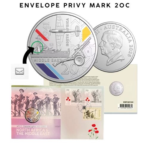 2026 Envelope Privy Mark 20c 1941 WWII Campaigns: North Africa & Middle East PNC