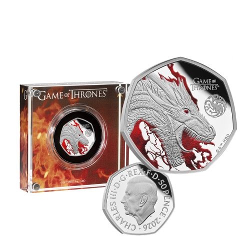 2026 50p Fire - Game of Thrones Coloured Silver Proof Coin