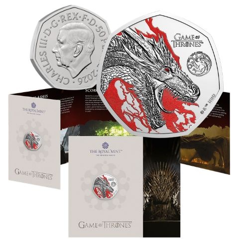 2026 50p Fire - Game of Thrones Coloured Uncirculated Coin