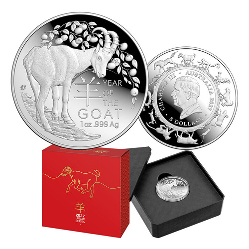 2027 $5 Year of the Goat Lunar Calendar Fine Silver Proof Domed Coin