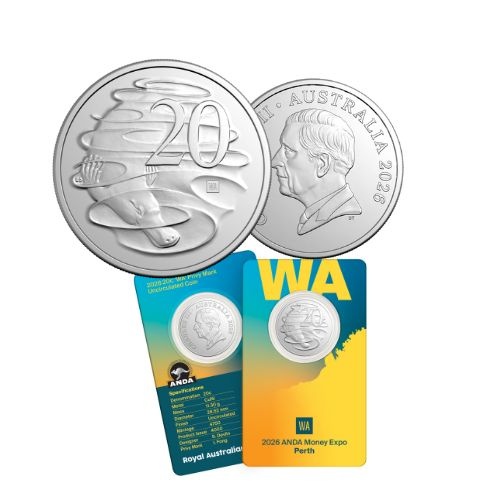 2026 20c 'WA' Privy Mark Uncirculated Perth ANDA Money Expo Coin in Card 