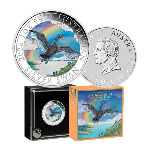 2026 $1 Australian Swan Perth ANDA Show Special 1 oz Silver Proof Coloured Coin