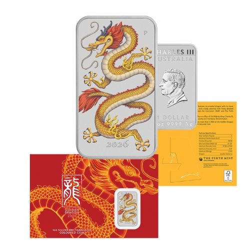 2027 $1 Golden Dragon 1oz Coloured Silver Proof Rectangle Coin