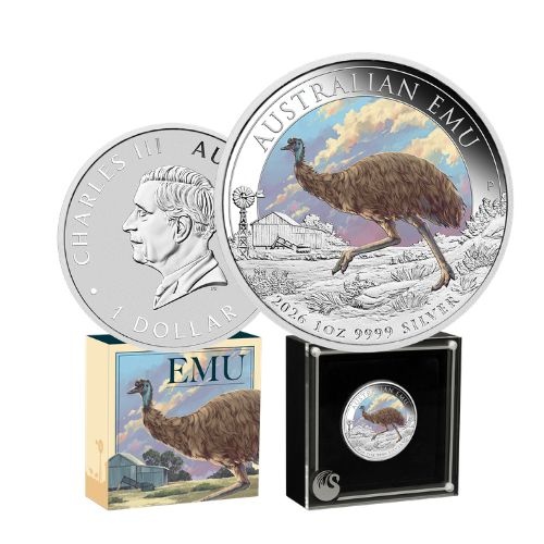 2026 Australian Emu 1 Oz Silver Coloured Coin